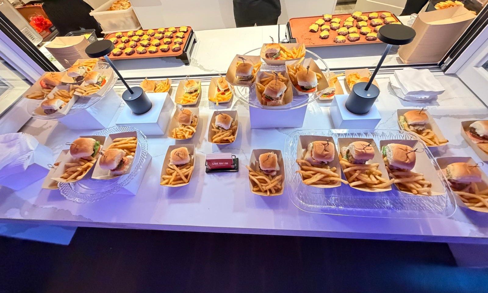 Mini burger sliders display with fries